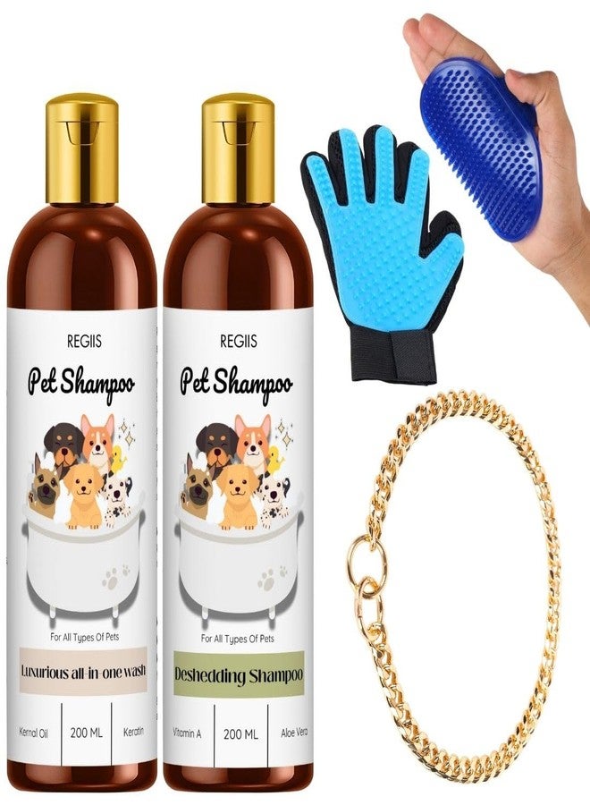 REGIIS Pet Grooming Set with Shampoo, Deshedding Brush, Grooming Glove and Chain for Dogs, 200ml(Pack of 5) - Image 1